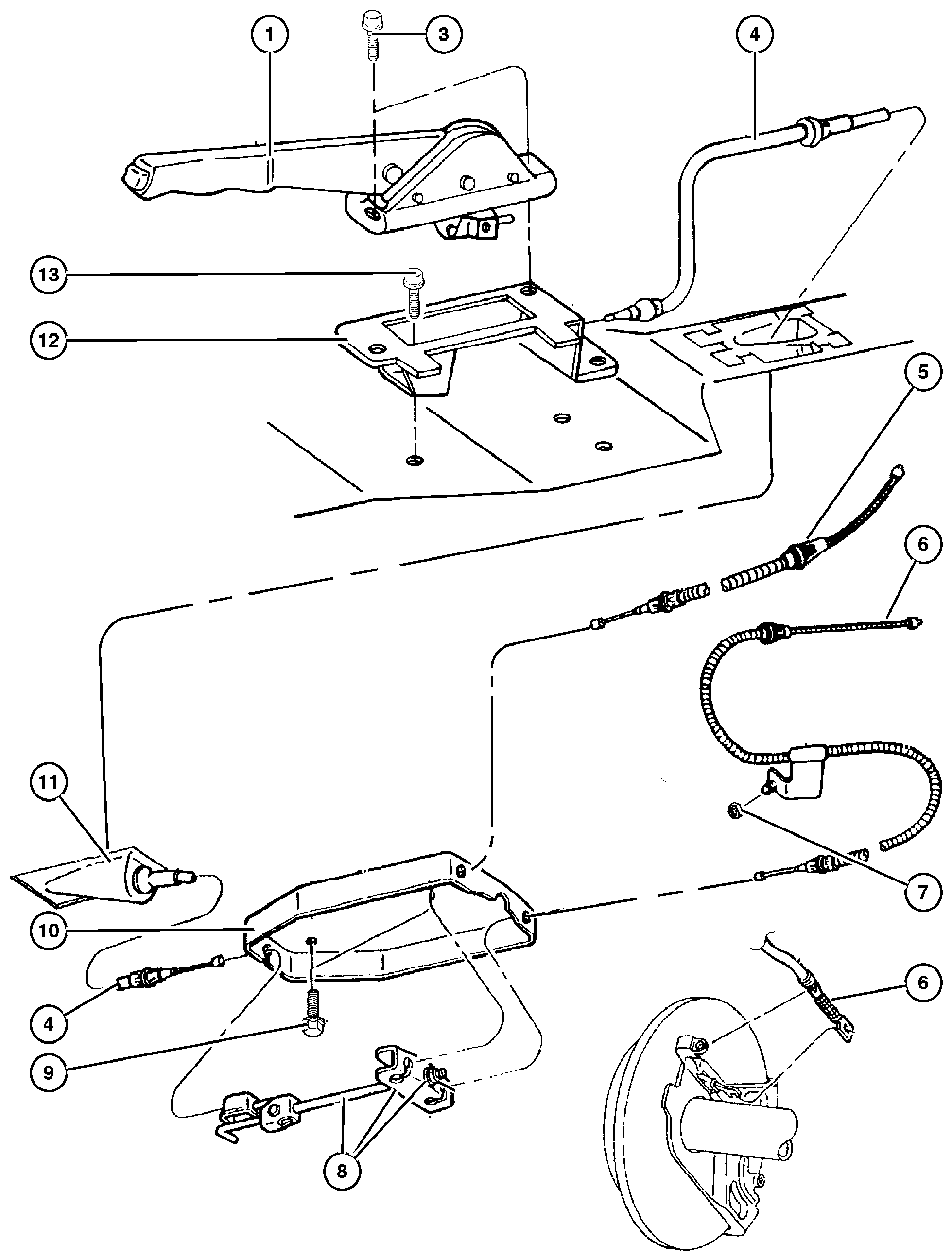 Exploded view: Lever and Cables