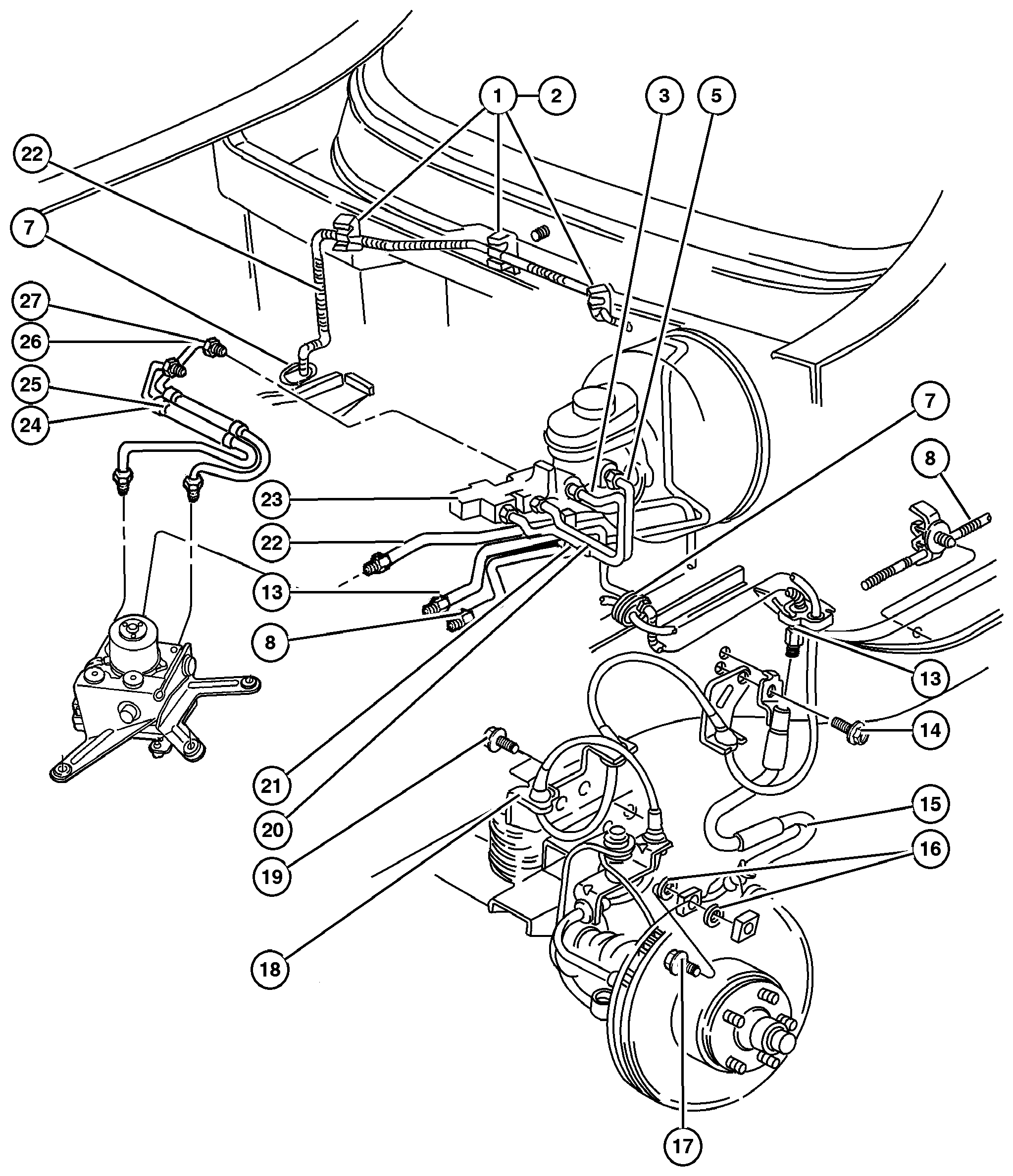 Exploded view: Brake Lines and Hoses,Front