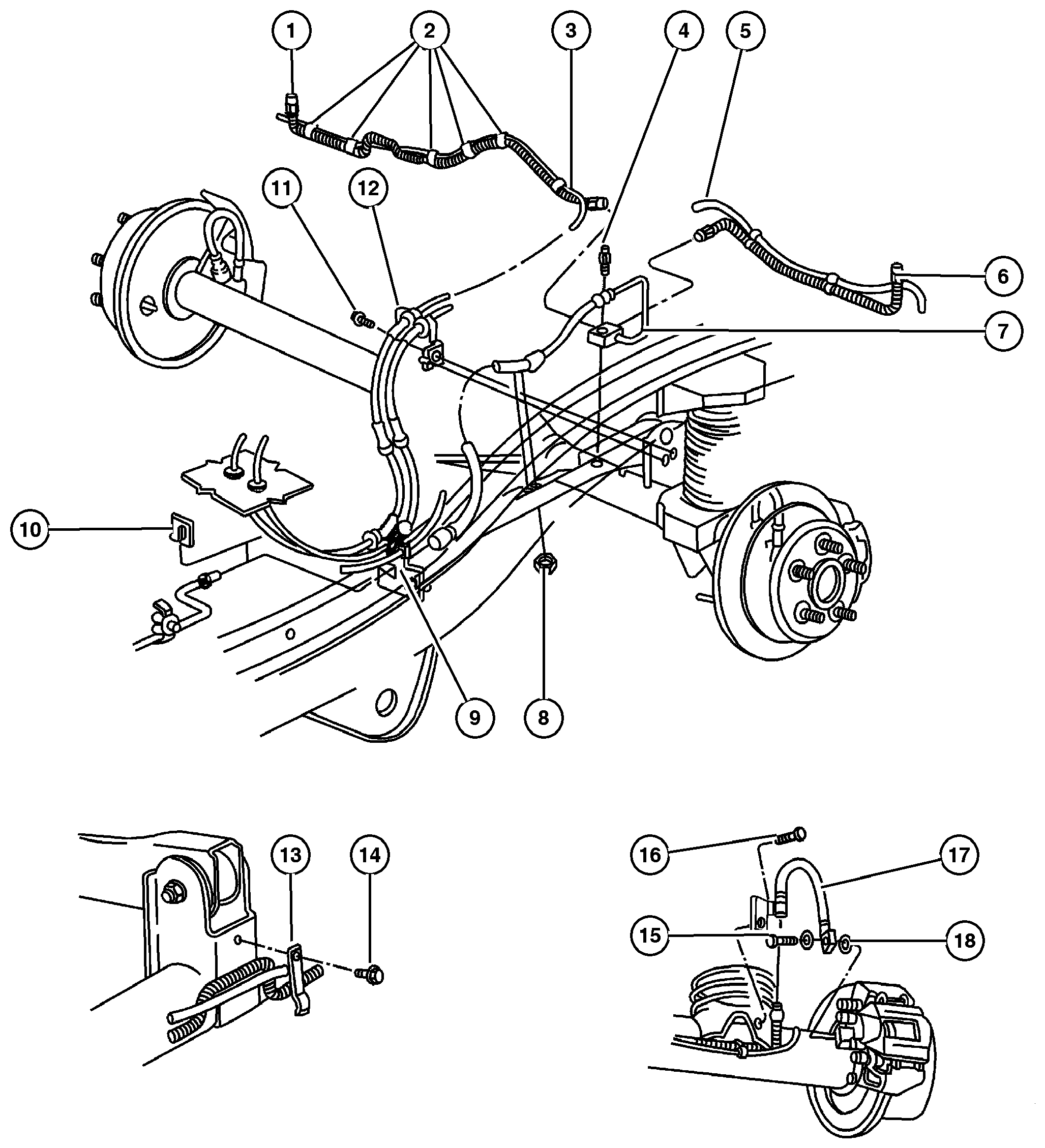 Exploded view: Brake Lines and Hoses,Rear