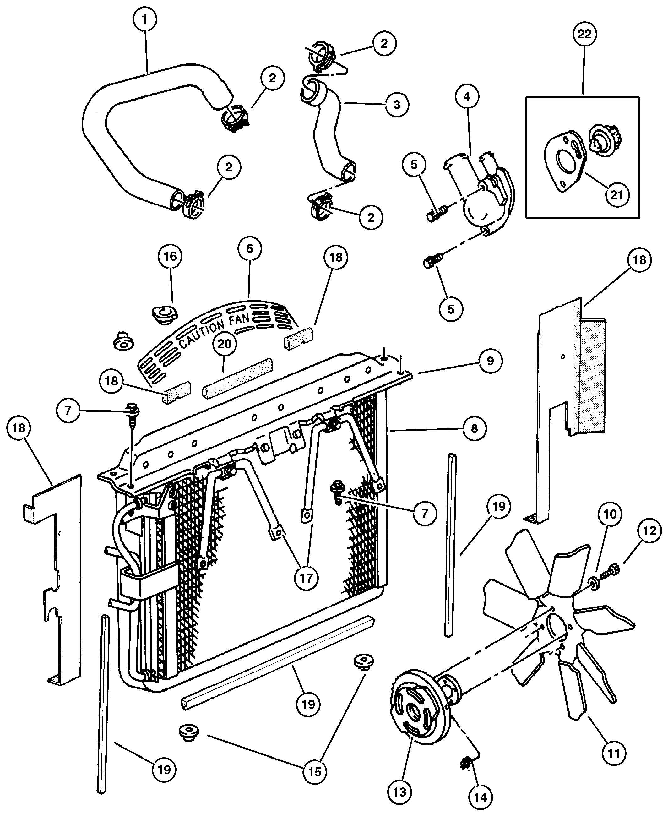 Exploded view: Radiator and Related Parts 4.0L Engine
