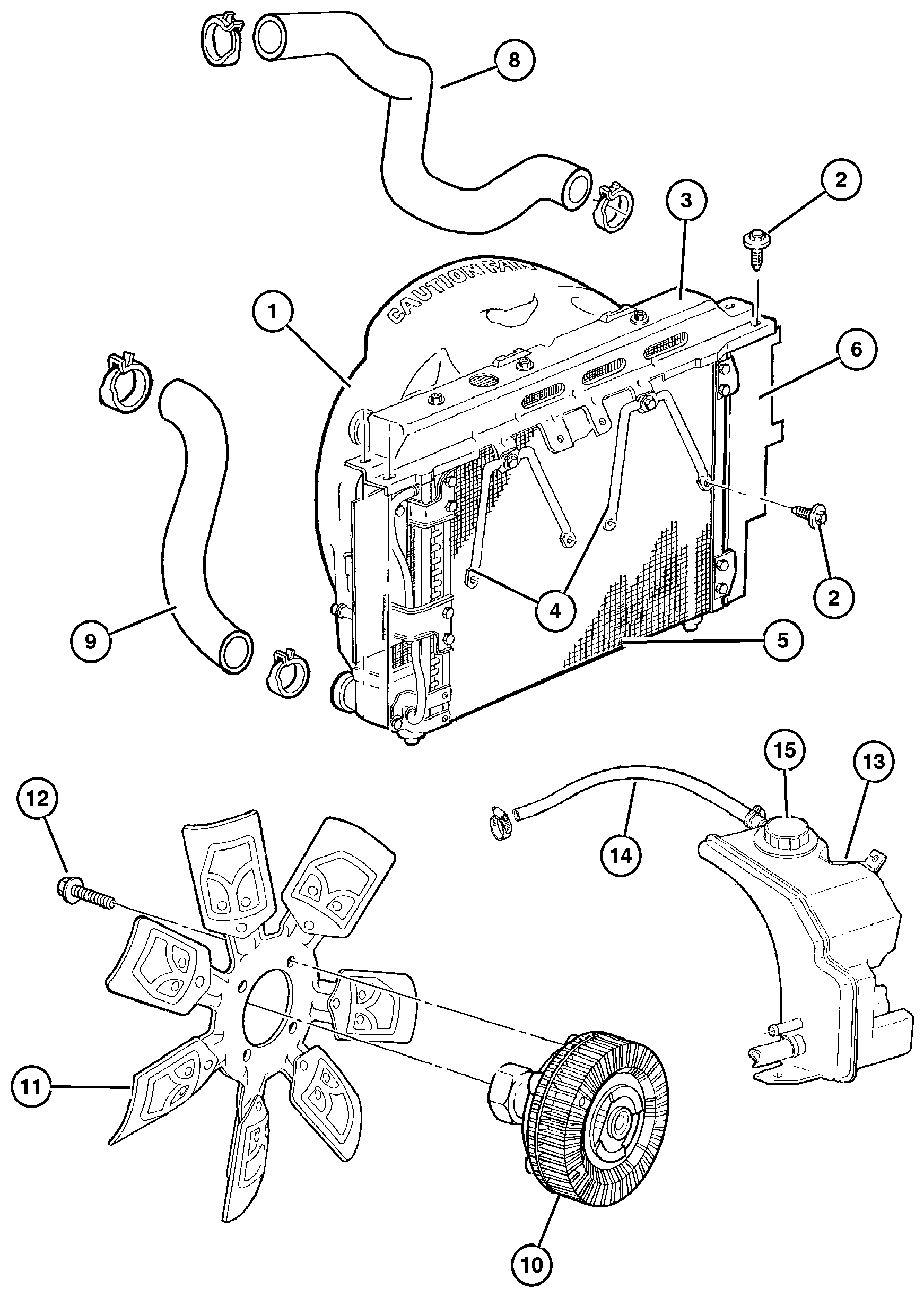 Exploded view: Radiator and Related Parts 2.5L Diesel Engine