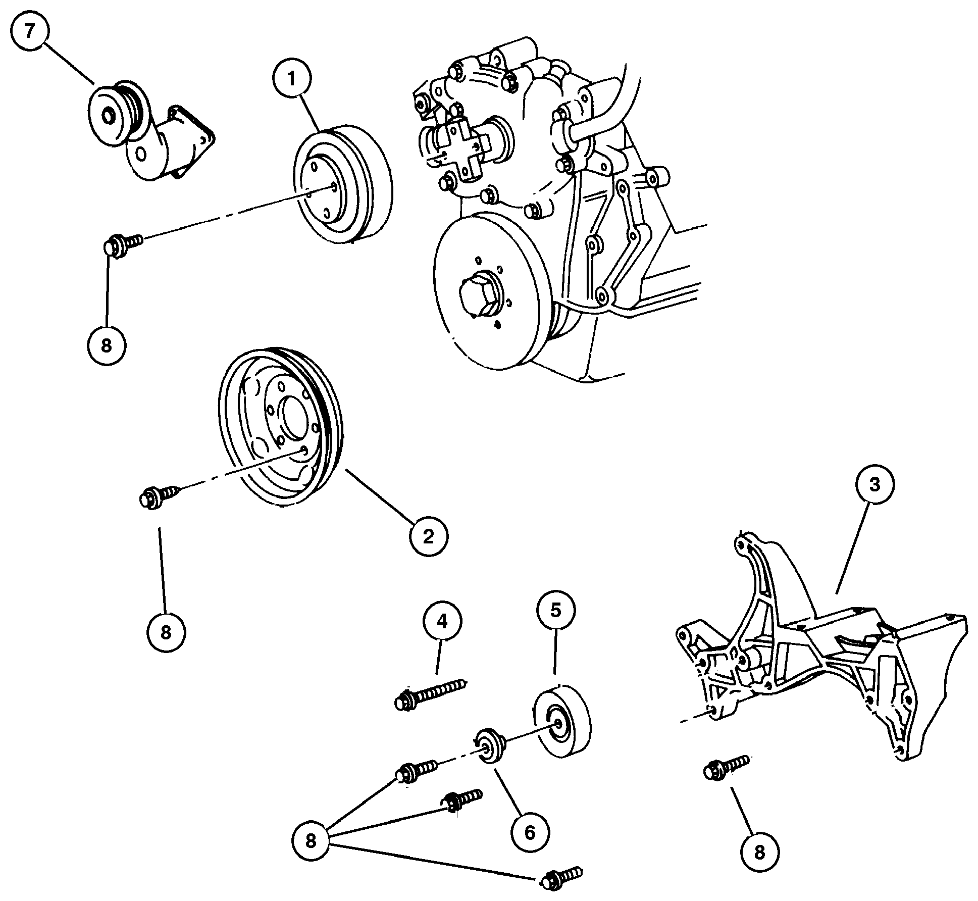 Exploded view: Drive Pulleys 5.2L and 5.9L Engine