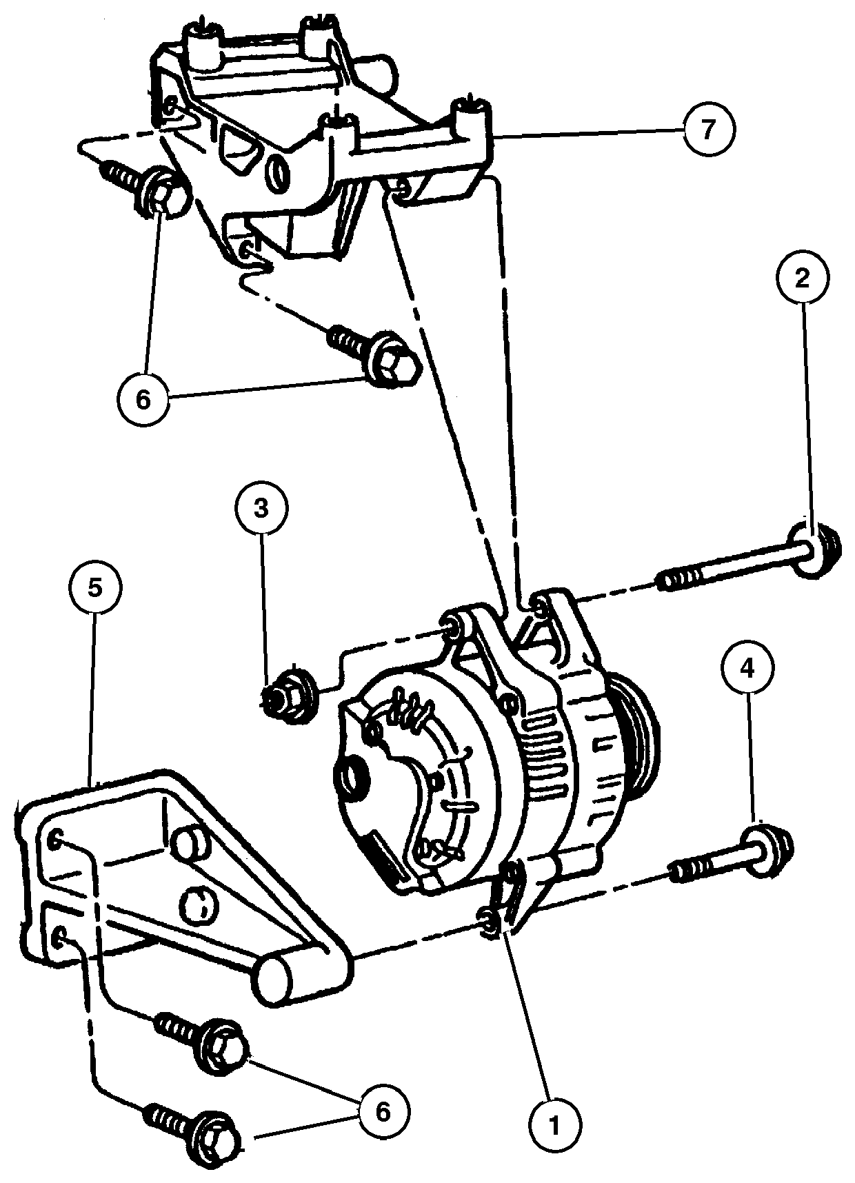Exploded view: Alternator & Mounting 4.0L Engine