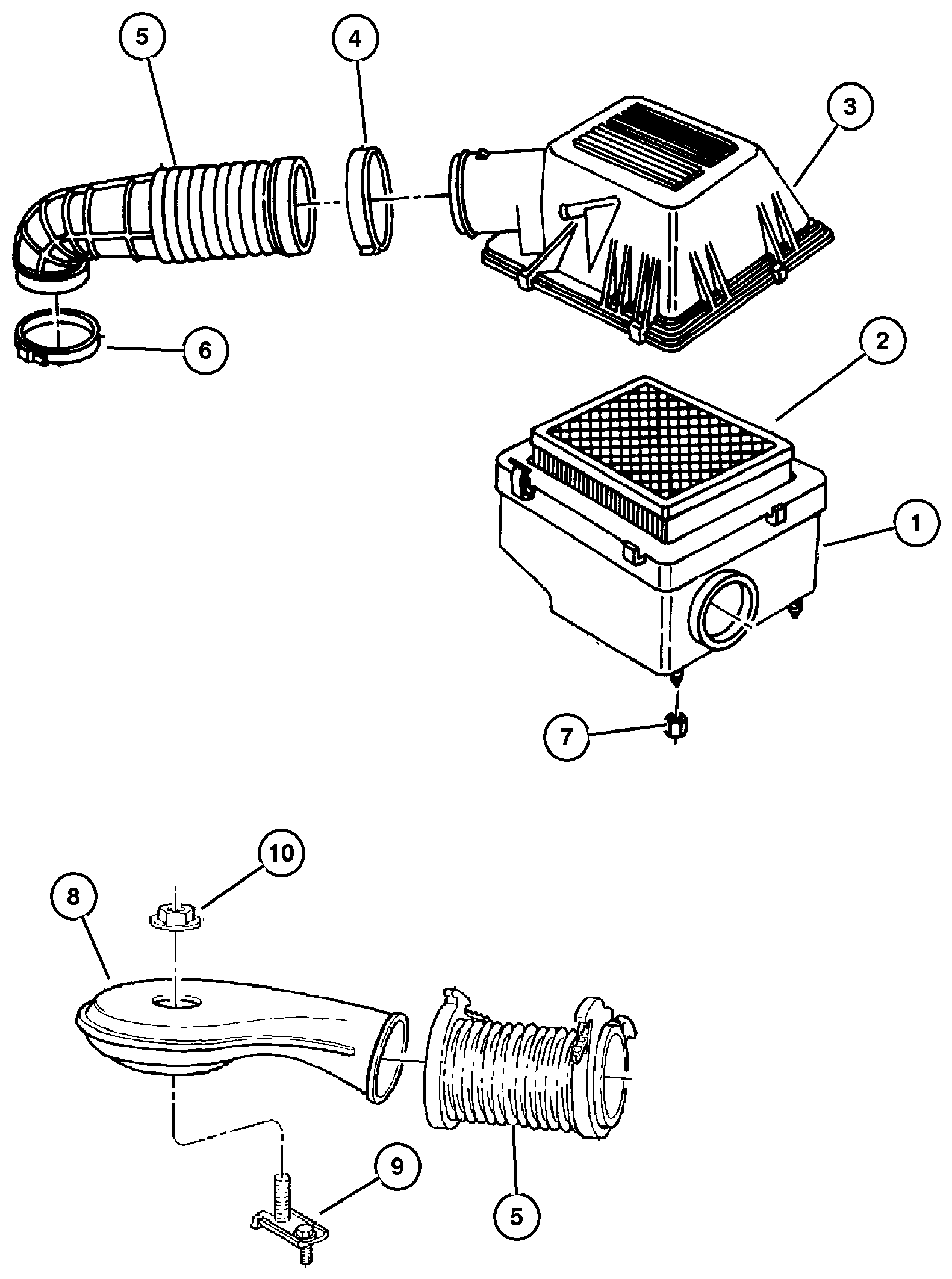 Exploded view: Air Cleaner 4.0L, 5.2L, 5.9L Engine