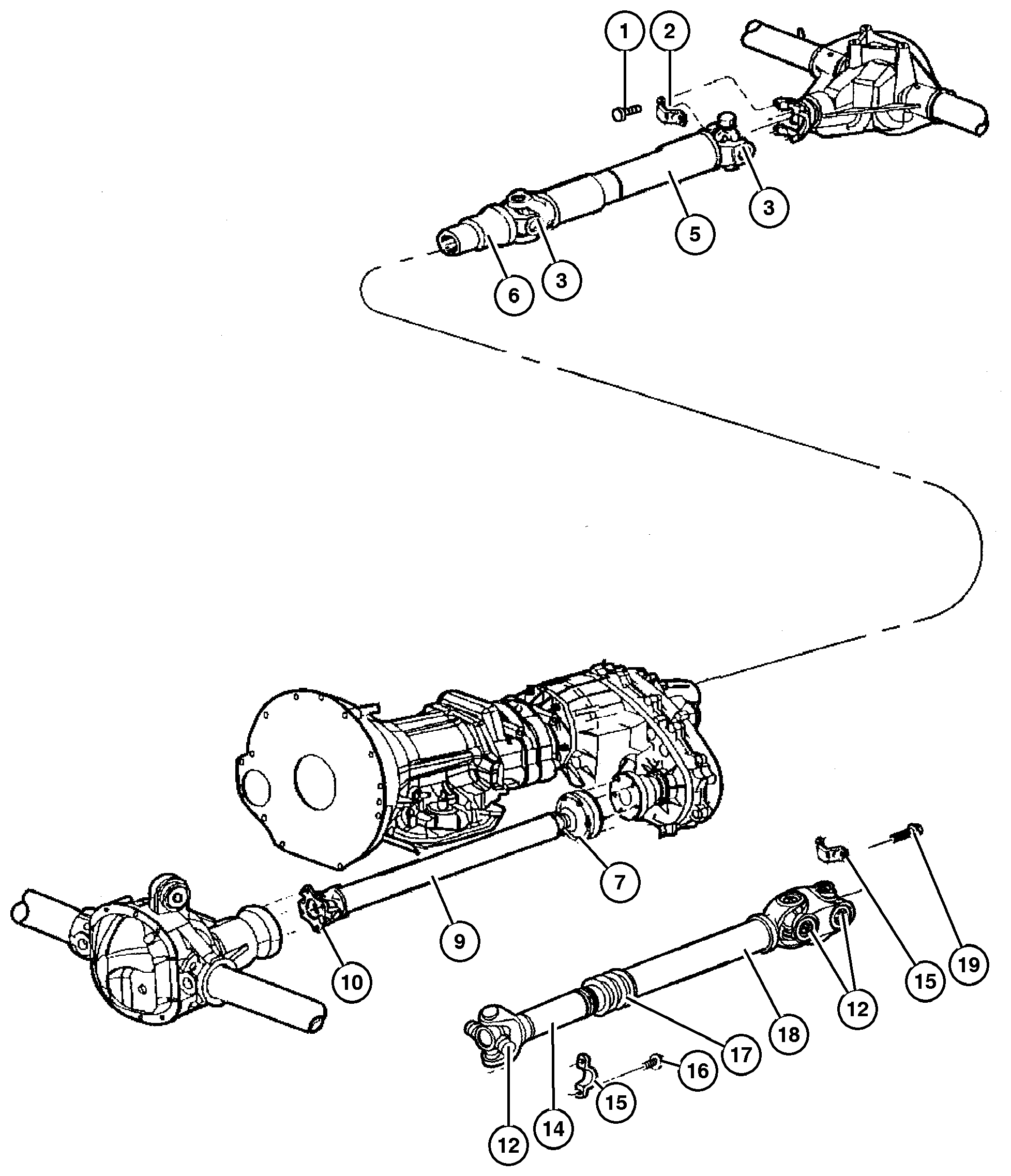 Exploded view: Drive Shaft,Front and Rear