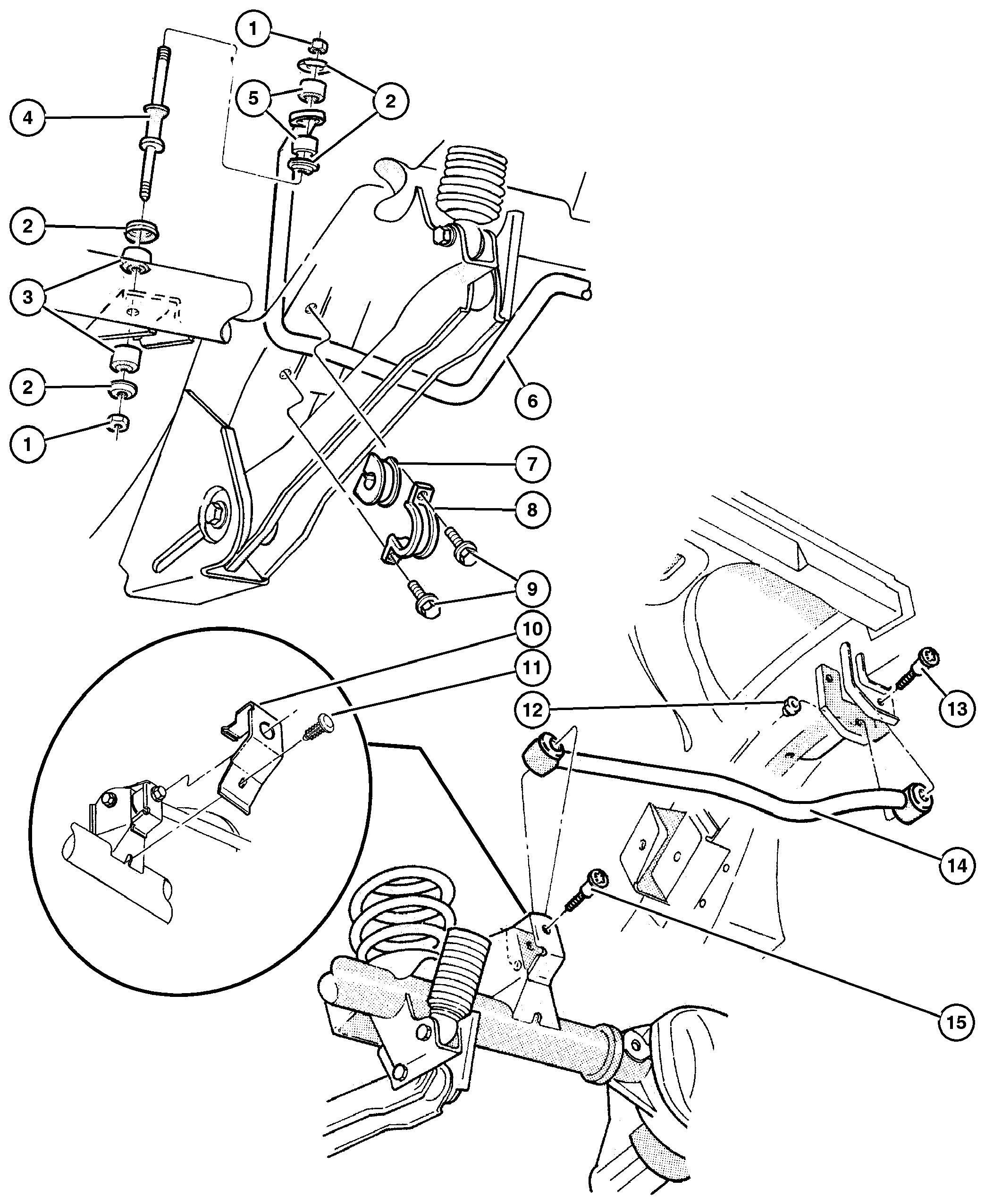 Exploded view: Rear Stabilizer Bar and Track Bar