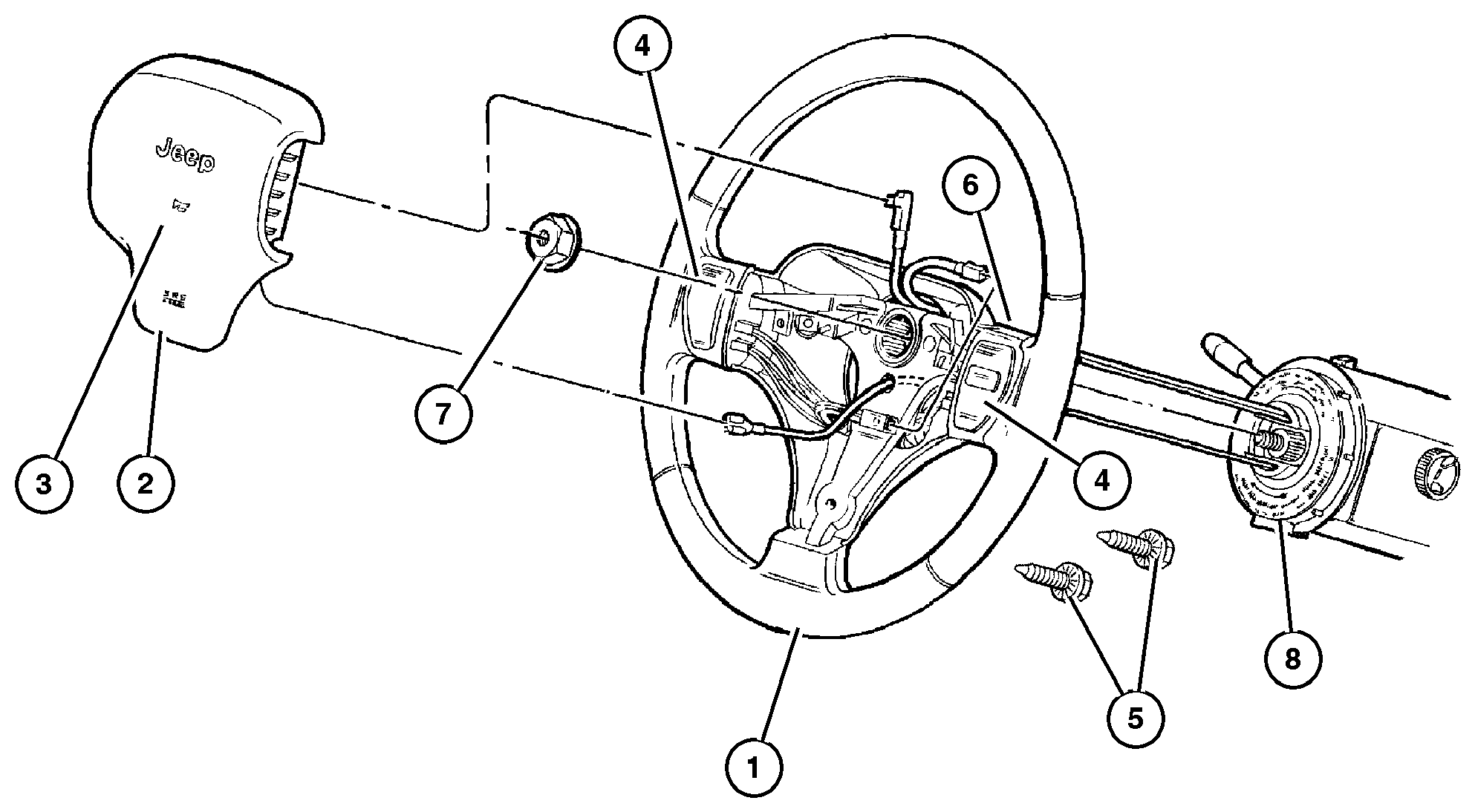 Exploded view: Wheel, Steering