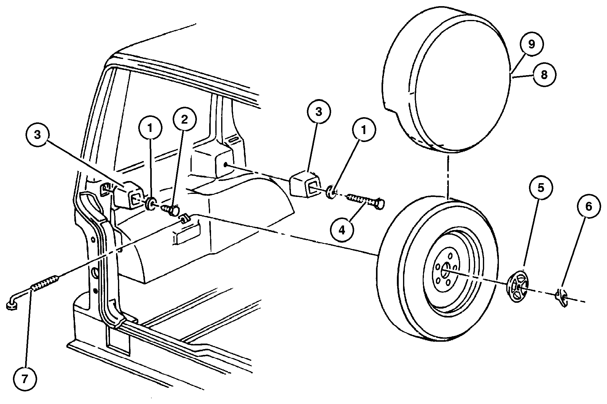 Exploded view: Wheel, Spare Inside Mounted