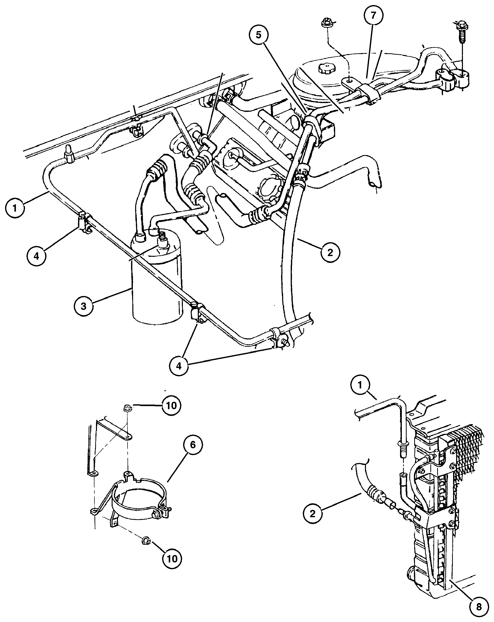 Exploded view: Accumulator, Condenser and Lines 5.2L and 5.9L Engine