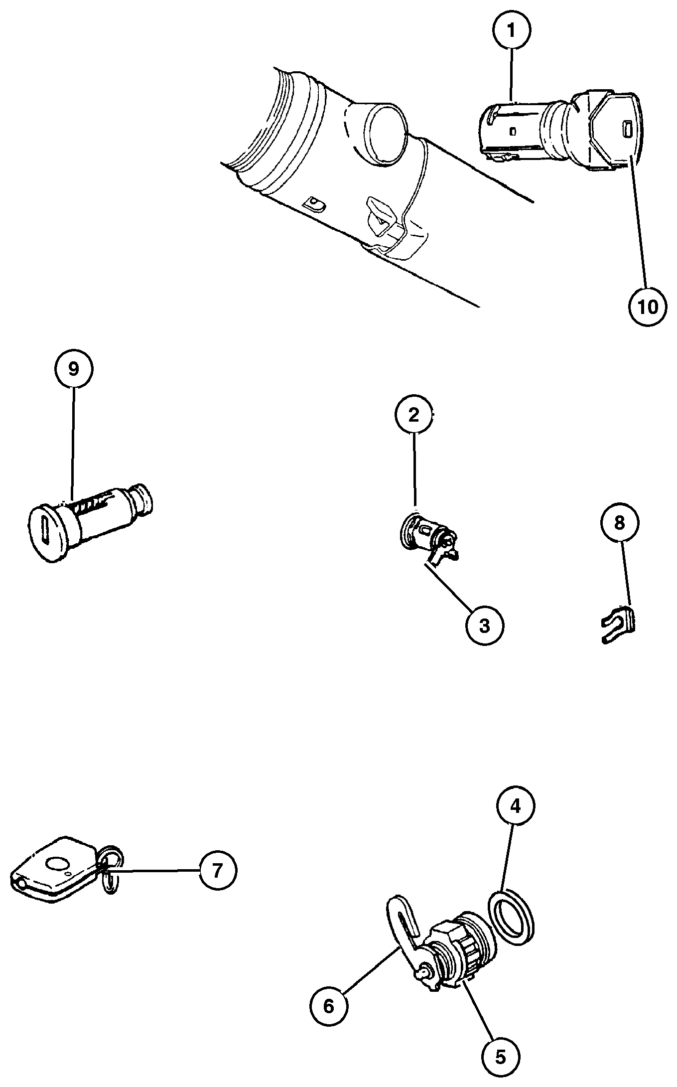 Exploded view: Lock Cylinder and Keys