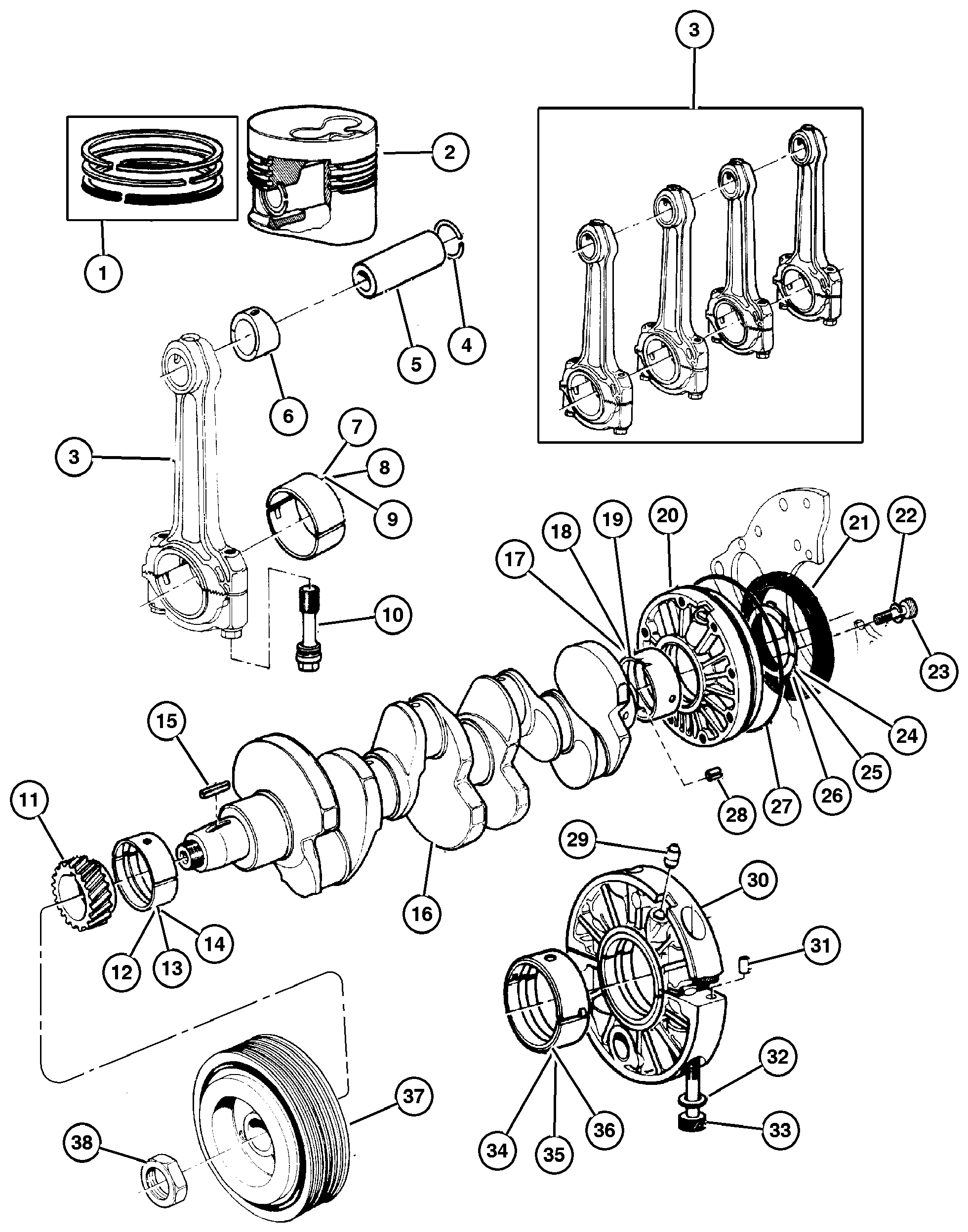 Exploded view: Crankshaft, Piston & Torque Converter (ENC)