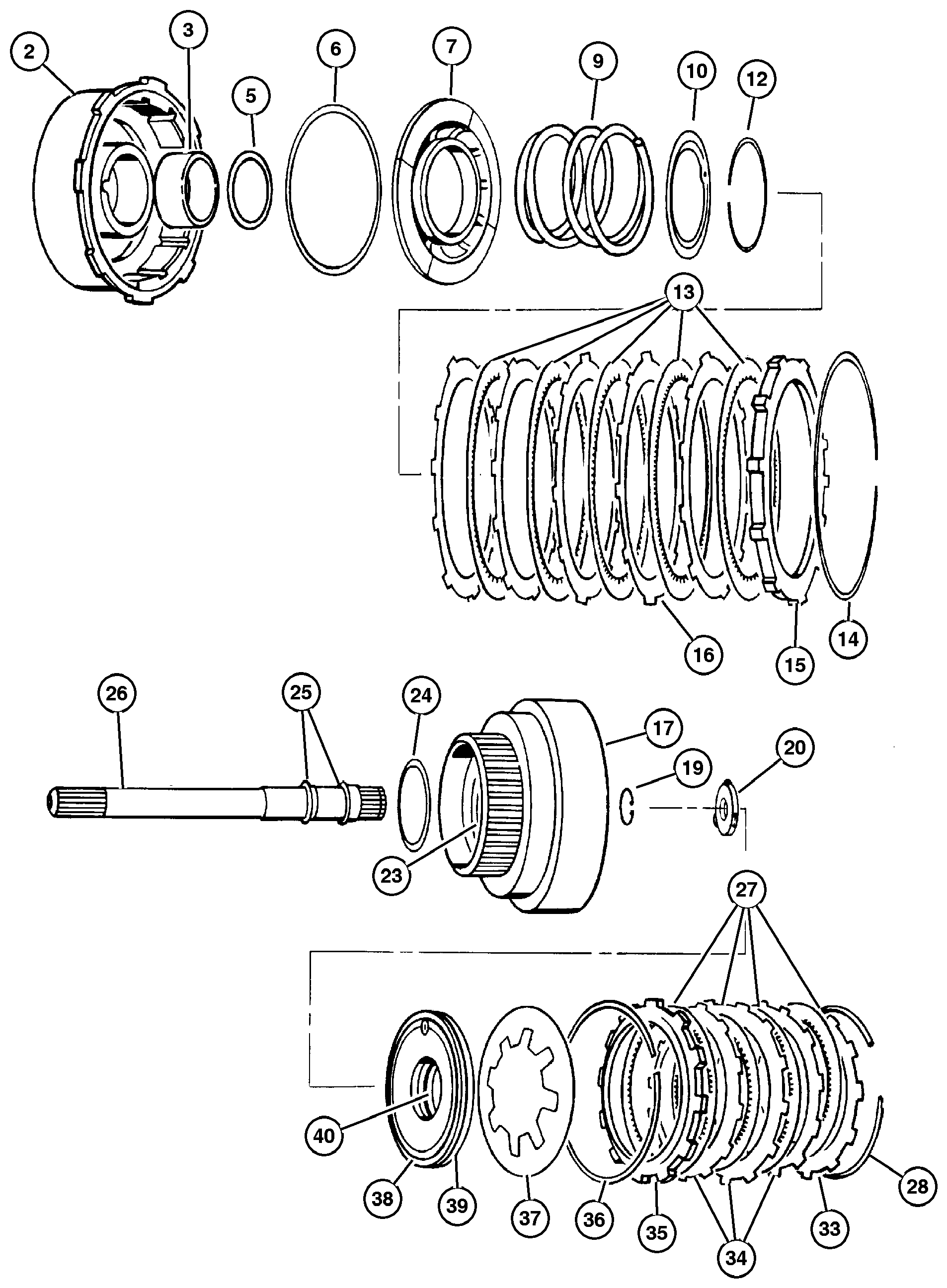 Exploded view: Clutch Front & Rear 44RE