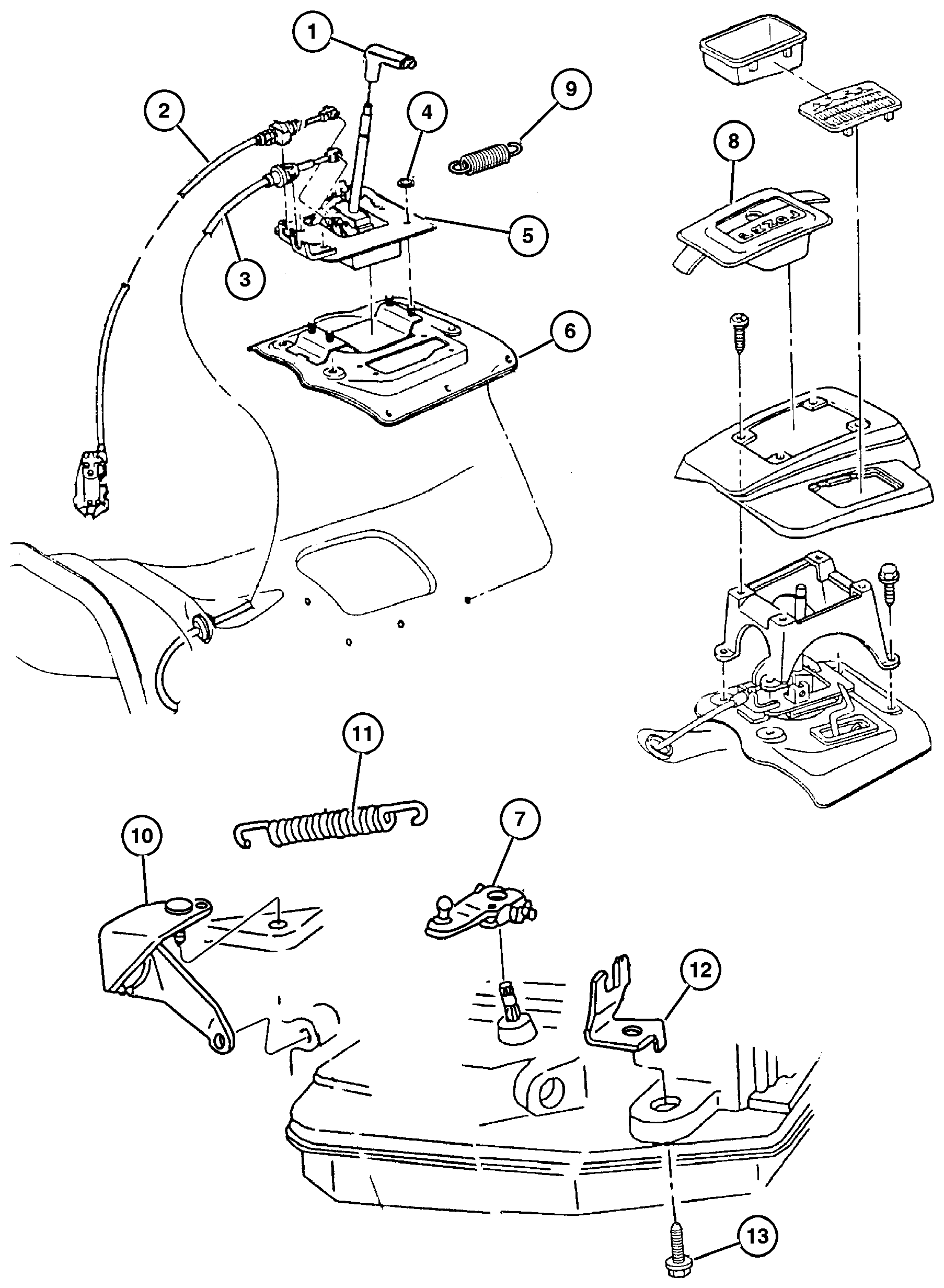 Exploded view: Floorshift Controls