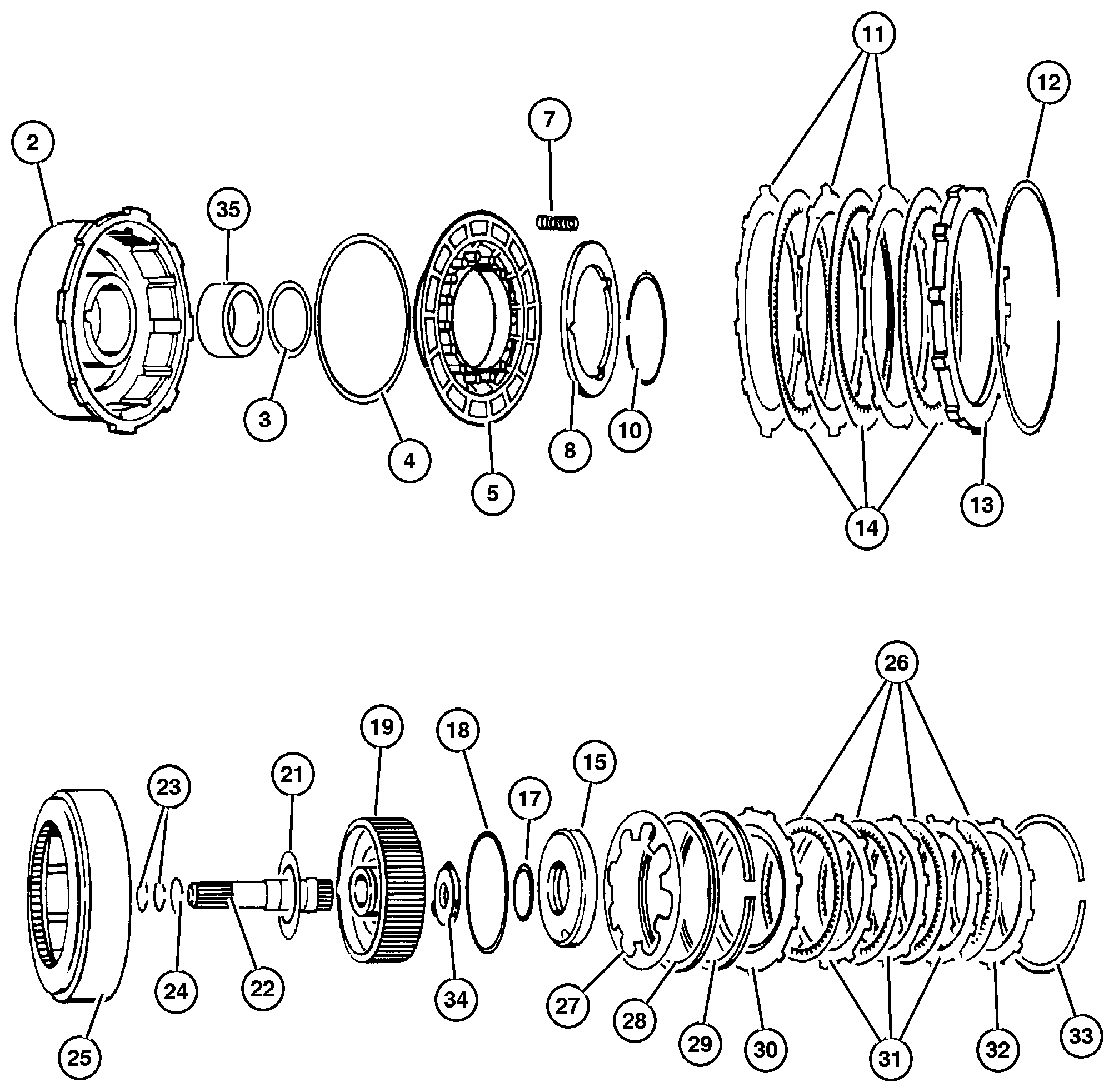 Exploded view: Clutch Front and Rear