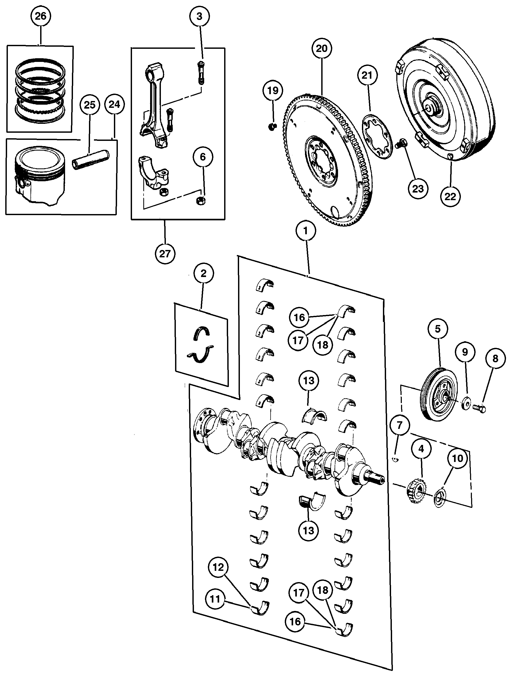 Exploded view: Crankshaft, Piston & Torque Converter (ERH) 4.0L