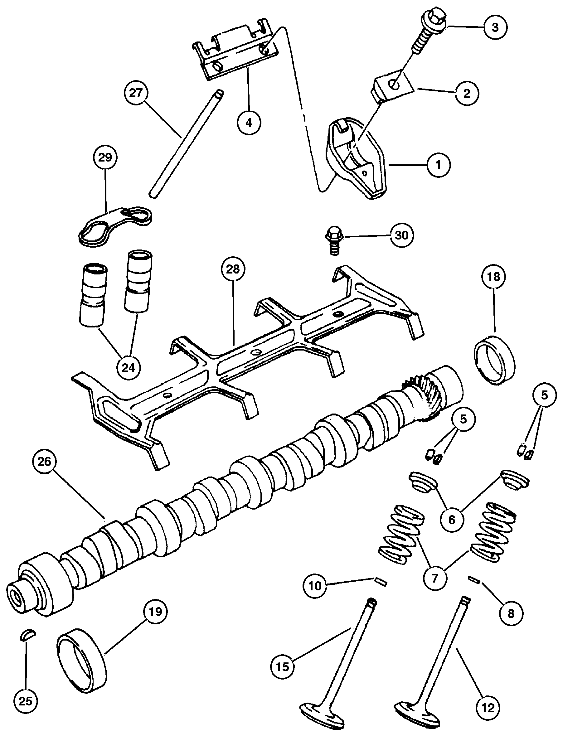 Exploded view: Camshaft & Valves (EML)
