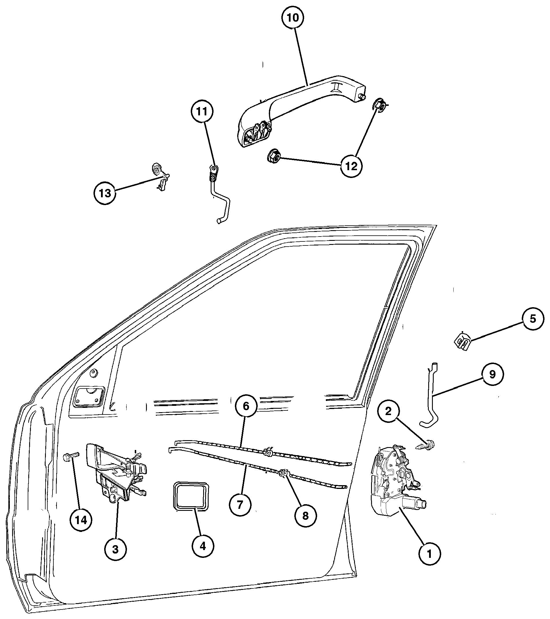 Exploded view: Door, Front Lock and Controls