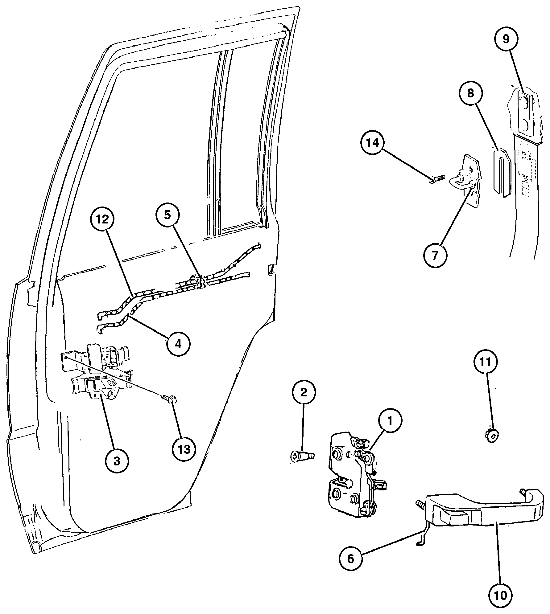 Exploded view: Door, Rear Lock and Controls