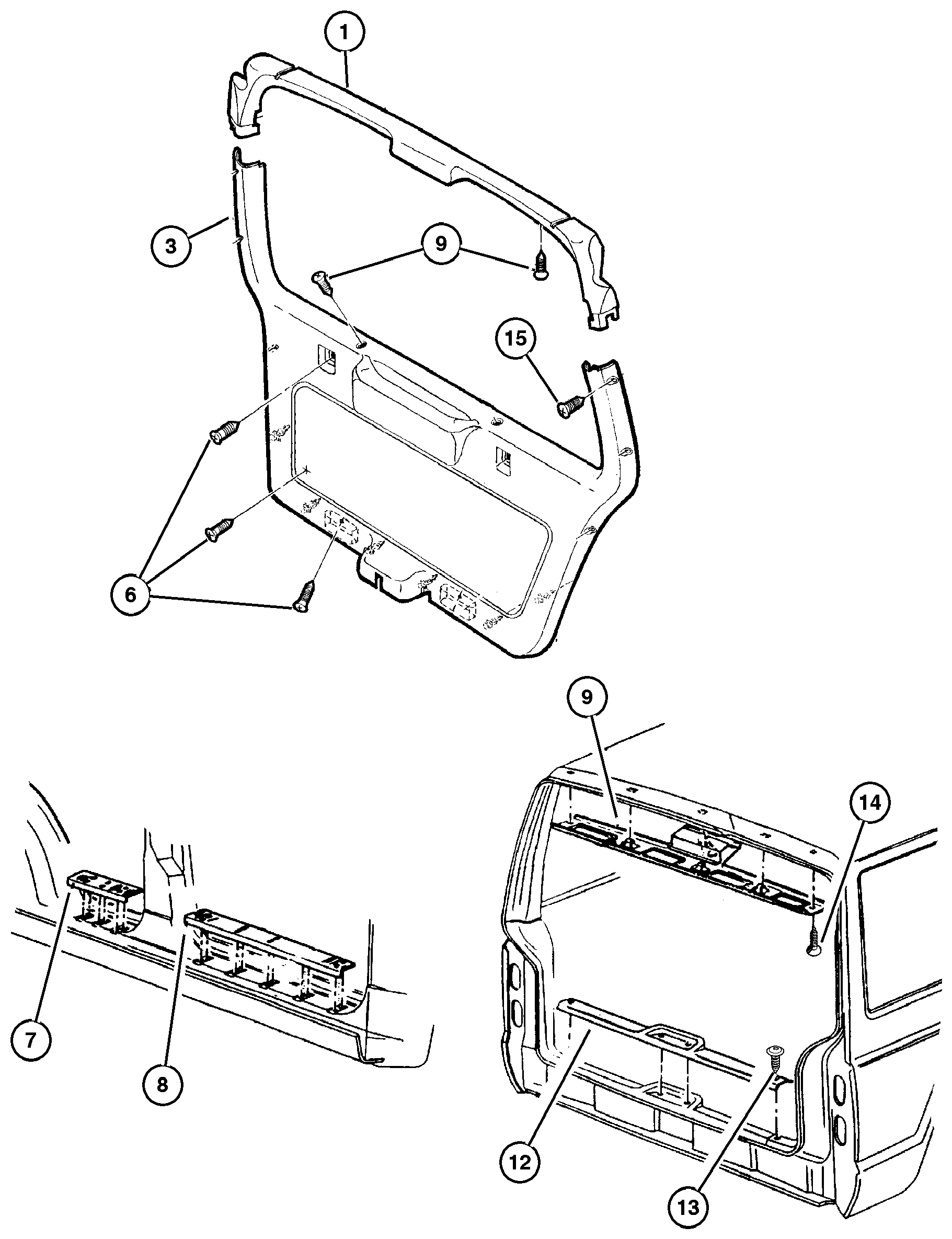 Exploded view: Panels, Liftgate and Scuff Plates