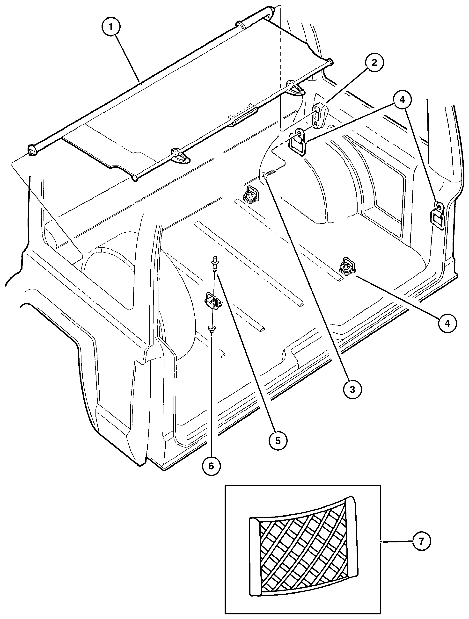 Exploded view: Cargo Cover and Cargo Loops