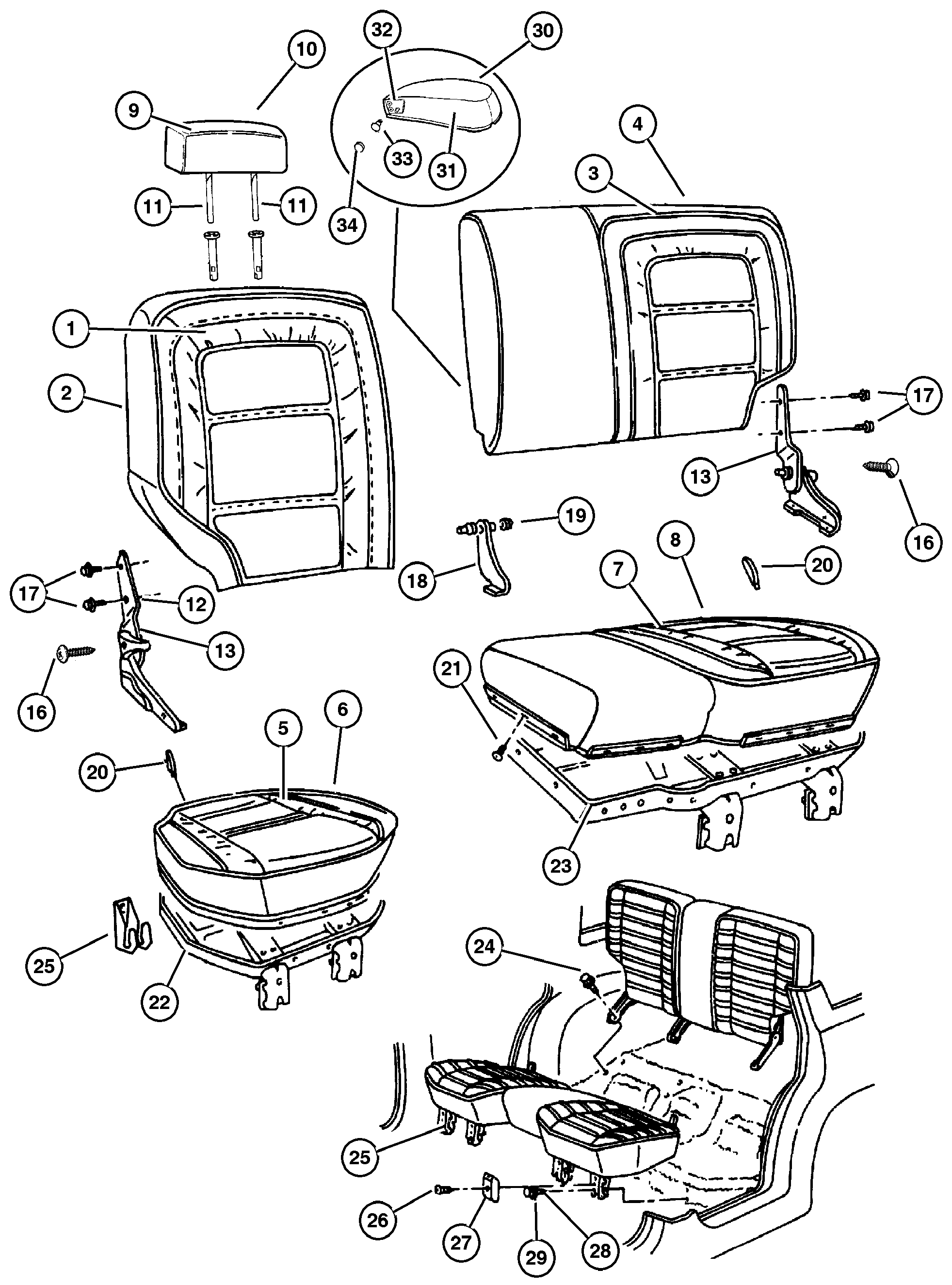 Exploded view: Rear Seat