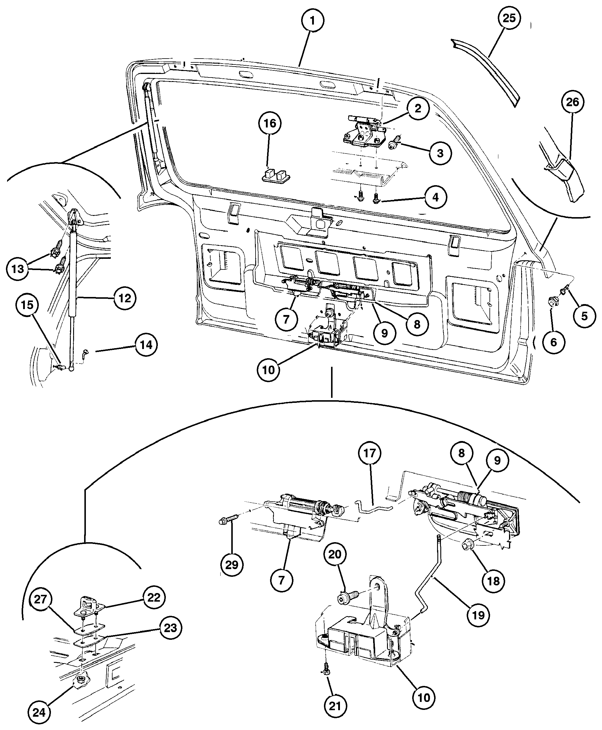 Exploded view: Lift Door, Latch and Hinges