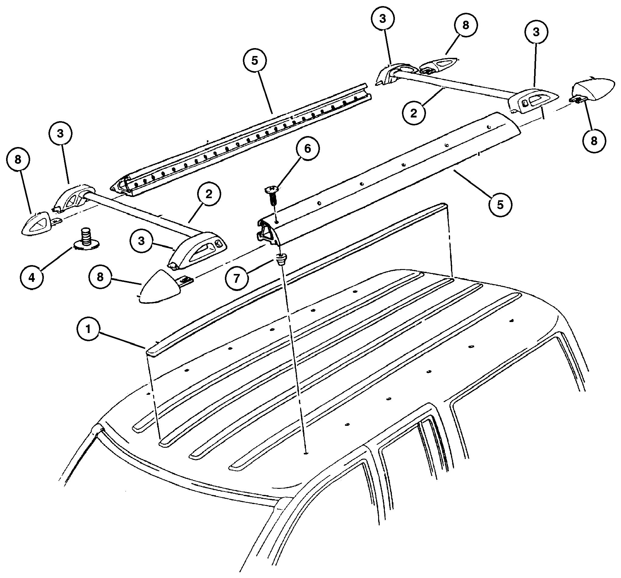 Exploded view: Roof Rack, Black