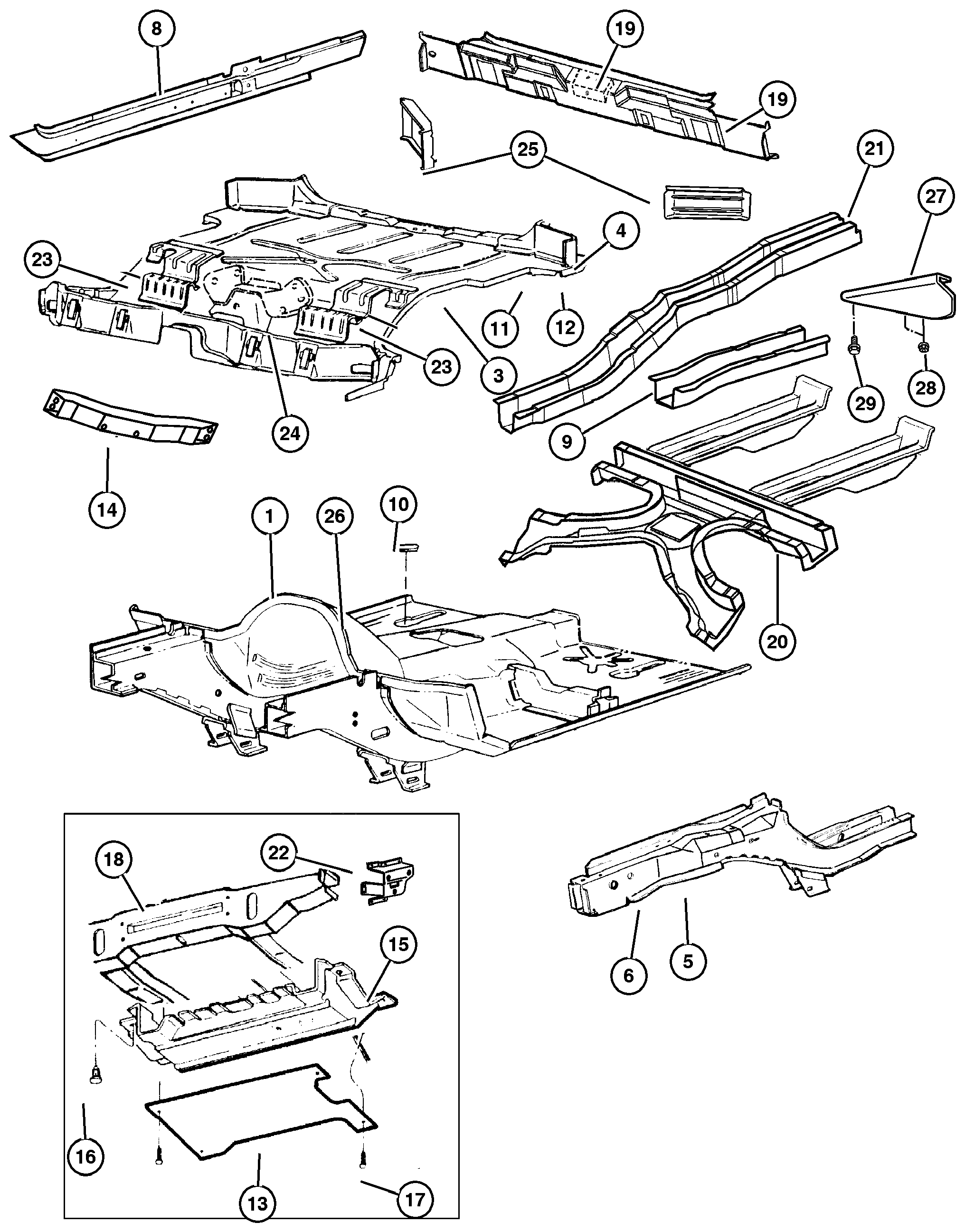 Exploded view: Floor Pans